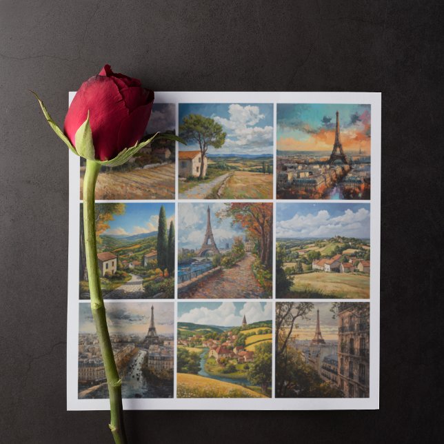 Cartes Pour Fêtes Annuelles Campagne française et Paris, scène romantique (Créateur téléchargé)