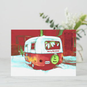 Cartes Pour Fêtes Annuelles Camper Retro Noël Rouge Vert Vintage Déménagement