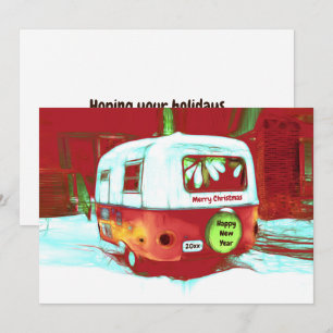 Cartes Pour Fêtes Annuelles Camper Retro Vintage Noël Rouge Vert Vacances
