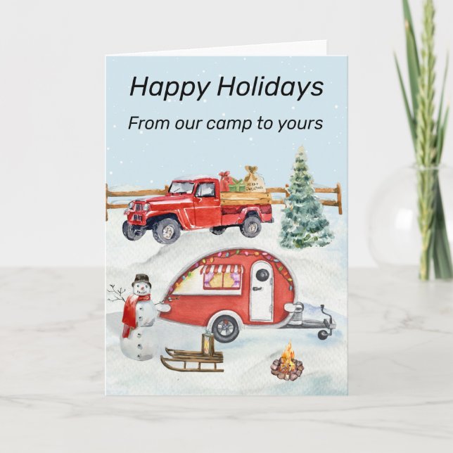Cartes Pour Fêtes Annuelles Camping en camping-car Neige Hiver Noël (Devant)