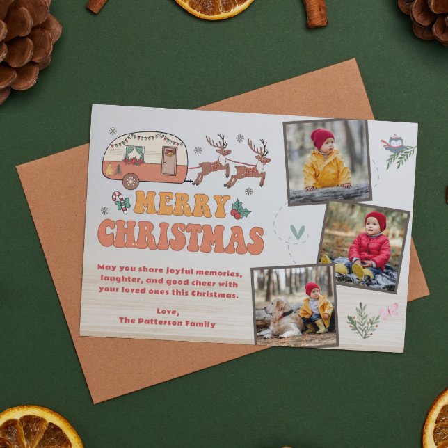 Cartes Pour Fêtes Annuelles Camping Joyeux Noël Photo Collage Reindeer (Créateur téléchargé)