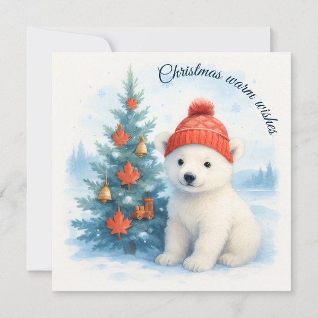 Cartes Pour Fêtes Annuelles Canadian polar bear cab & Canadian Maple leaf (Devant)