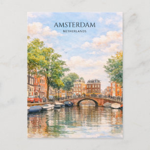 Cartes Pour Fêtes Annuelles Canal d'Amsterdam Aquarelle de Ville
