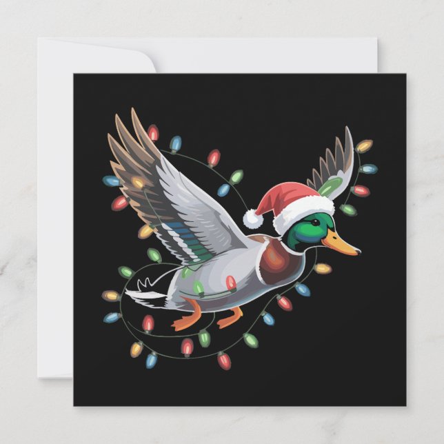 Cartes Pour Fêtes Annuelles Canard de Noël volant avec des lumières de chasse  (Devant)