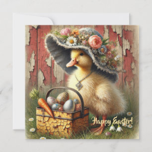 Cartes Pour Fêtes Annuelles Canard de Pâques vintage à l'aquarelle avec des œu