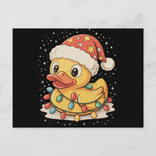Cartes Pour Fêtes Annuelles Canard en caoutchouc chapeau de Père Noël lumières