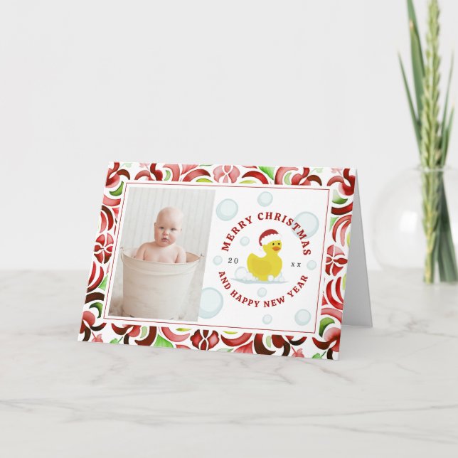 Cartes Pour Fêtes Annuelles Canard en caoutchouc Père Noël Photo de Noël Aquar (Devant)