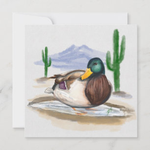Cartes Pour Fêtes Annuelles Canard fait main dans une flaque (Style aquarelle 