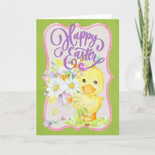 Cartes Pour Fêtes Annuelles Canard mou aux fleurs de printemps - Bonne Pâques