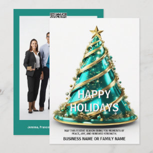 Cartes Pour Fêtes Annuelles Cancer de l'ovaire turquoise sapin de Noël moderne