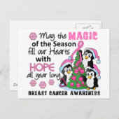 Cartes Pour Fêtes Annuelles Cancer du sein de pingouins de Noël (Devant / Derrière)