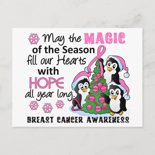 Cartes Pour Fêtes Annuelles Cancer du sein de pingouins de Noël (Devant)