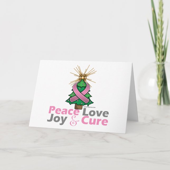 Cartes Pour Fêtes Annuelles Cancer du sein Paix Amour Joie Cure (Devant)
