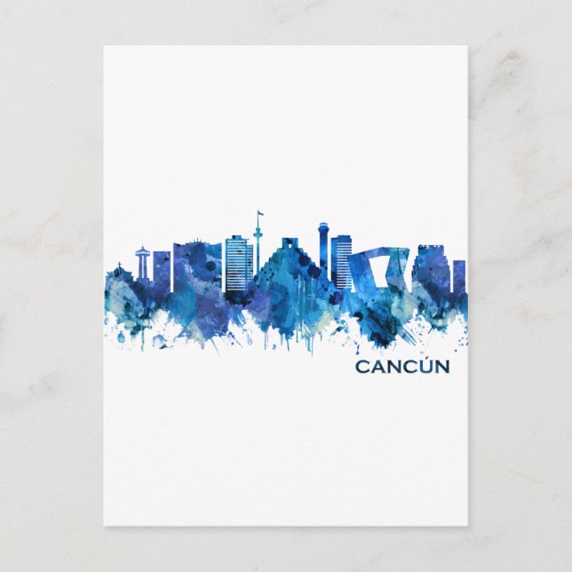 Cartes Pour Fêtes Annuelles Cancun Mexique Skyline Blue (Devant)
