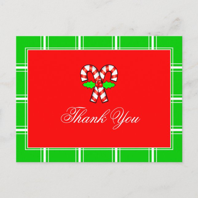 Cartes Pour Fêtes Annuelles Candy Cane Merci Rouge & Vert Noël (Devant)