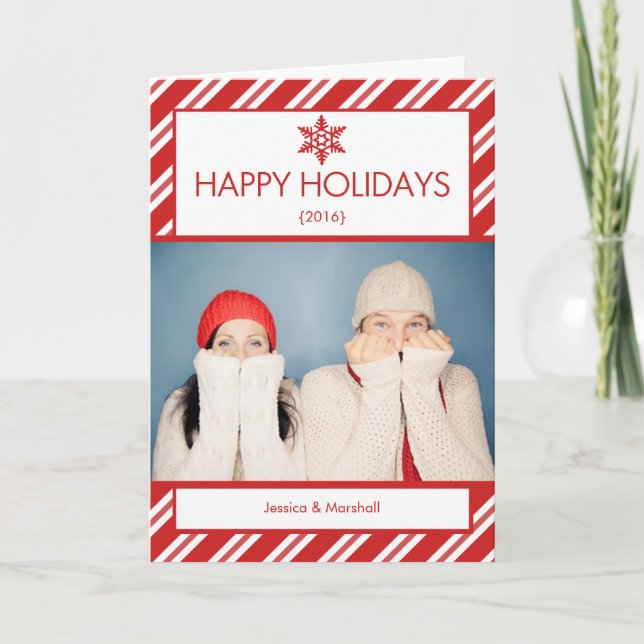 Cartes Pour Fêtes Annuelles Candy Cane Photo Folded Christmas Card (Devant)