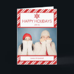 Cartes Pour Fêtes Annuelles Candy Cane Photo Folded Christmas Card<br><div class="desc">A modern classic, this white and red snowflake accent candy cane photo template Christmas card is a festive choice for your holiday mailings this year. Add your photo and personalize the text to create your own holiday card. So much more than a store bought card, these are sure to become...</div>
