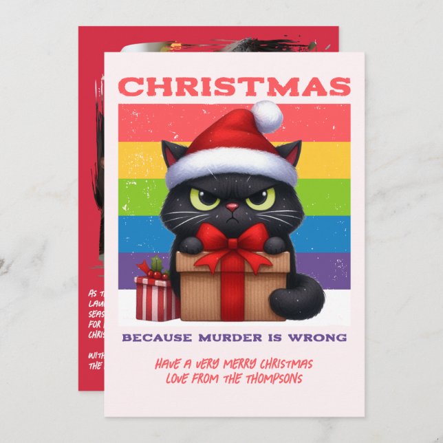 Cartes Pour Fêtes Annuelles Candy Cane Pop Funny Cat Retro Christmas Photo (Devant / Derrière)