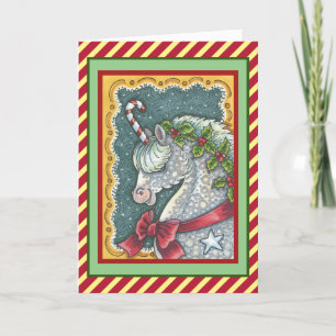 CARTES POUR FÊTES ANNUELLES CANDY CANE UNICORN DE CHRISTMAS, HOLIDAY PONY FANT