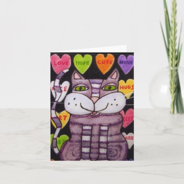 Cartes Pour Fêtes Annuelles Candy Heart Purple Valentine Chat (Devant)