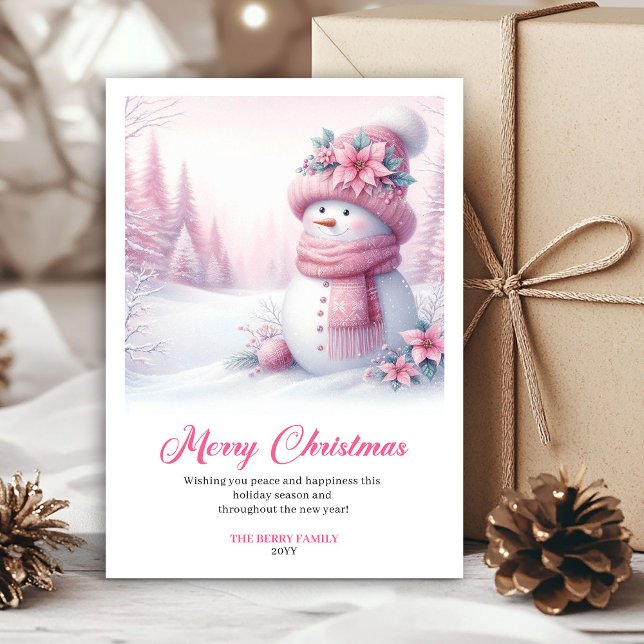 Cartes Pour Fêtes Annuelles Candy themed pink snowman kids card digital edit (Candy themed pink snowman kids card digital edit)