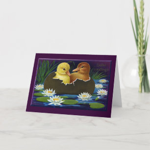 Cartes Pour Fêtes Annuelles Canetons dans le bateau de coquille d'oeuf avec