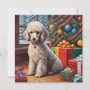 Cartes Pour Fêtes Annuelles Caniche de Noël avec arbre de Noël, Cadeaux