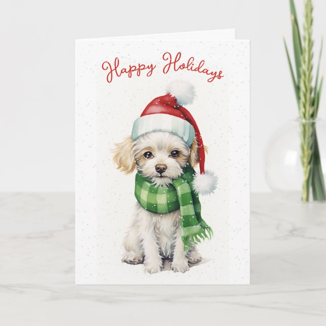 Cartes Pour Fêtes Annuelles Caniche De Noël Dans Les Snowflakes (Devant)