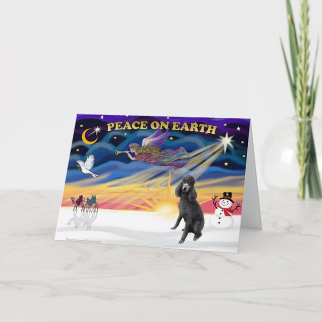 Cartes Pour Fêtes Annuelles Caniche standard XmasSunrise-Noir (Devant)