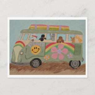 Cartes Pour Fêtes Annuelles Caniches dans une camionnette hippie