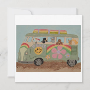 Cartes Pour Fêtes Annuelles Caniches dans une fourgonnette hippie