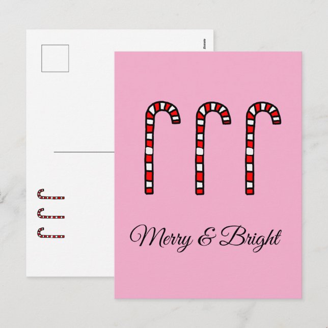 Cartes Pour Fêtes Annuelles Canne de bonbon joyeuse et lumineuse (Devant / Derrière)