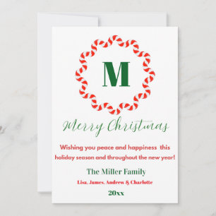 Cartes Pour Fêtes Annuelles Canne de bonbon personnalisée avec monogramme Noël