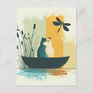 Cartes Pour Fêtes Annuelles Canot de chat blanc minimaliste Abstrait Lake Chub