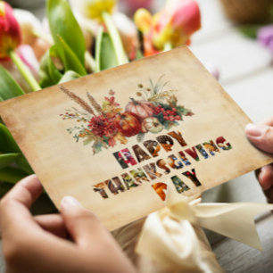 Cartes Pour Fêtes Annuelles Canvas Automne Citrouille et Bon thanksgiving Feui