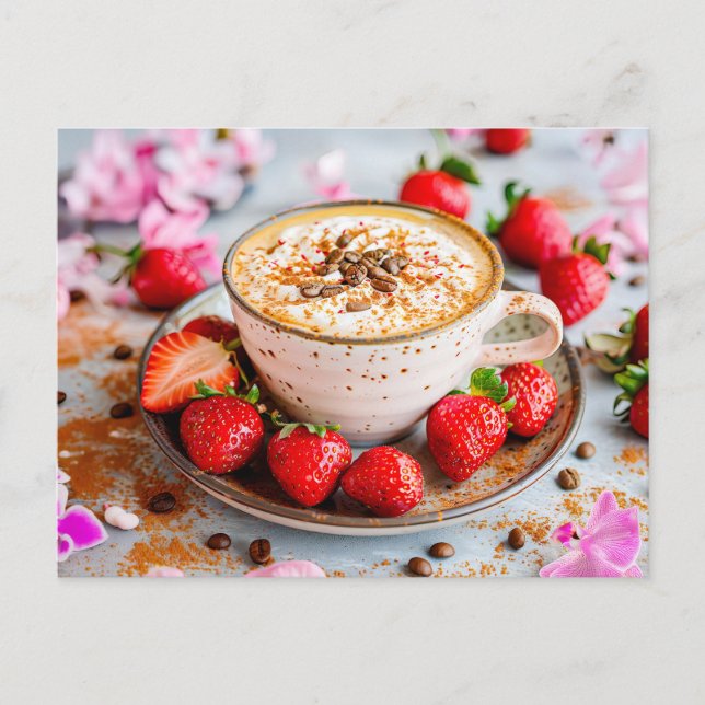 Cartes Pour Fêtes Annuelles Cappuccino à la crème, cannelle et fraises (Devant)