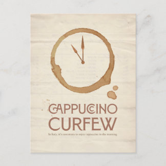 Cartes Pour Fêtes Annuelles Cappuccino Curfew – 11AM Coffee Postcard