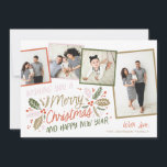 Cartes Pour Fêtes Annuelles Capture d'écran vintage Holly Tilted 4 Multi-Photo<br><div class="desc">Ce carte photo de vacances festif et chic présente notre feuillage d'hiver original dessiné à la main avec une typographie de style sucré dans des couleurs vives et des photos inclinées avec des bordures colorées. Le dos est accompagné d'un motif assorti pour une touche spéciale supplémentaire.</div>