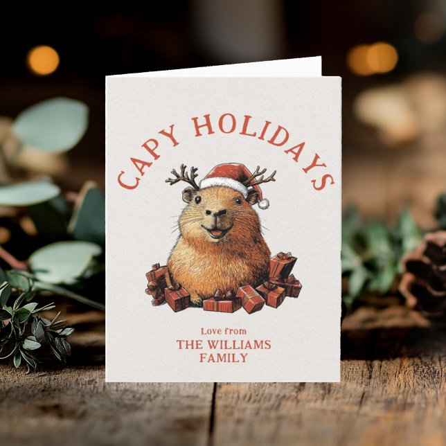 Cartes Pour Fêtes Annuelles Capy Holidays Cute Capybara Joyeux Noël Photo (Créateur téléchargé)