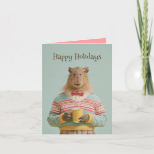 Cartes Pour Fêtes Annuelles Capybara Cozy Avec une Boisson Chaude