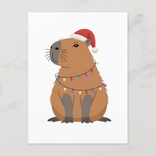 Cartes Pour Fêtes Annuelles Capybara De Noël Avec Les Lumières De Noël Du Chap