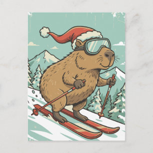 Cartes Pour Fêtes Annuelles Capybara drôle en ski Noël Sports d'hiver Amour
