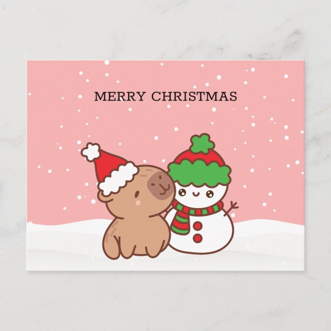 Cartes Pour Fêtes Annuelles Capybara Et Snowman Mignons Noël (Devant)