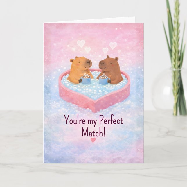 Cartes Pour Fêtes Annuelles Capybara Hot-Tub Love cute Valentine (Devant)