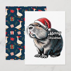 Cartes Pour Fêtes Annuelles Capybara se dabinant en Père Noël de Noël – Vacanc