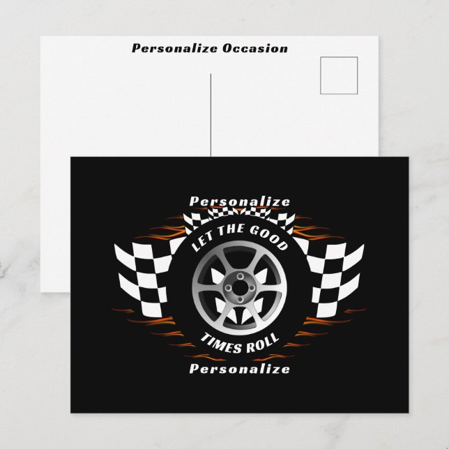 Cartes Pour Fêtes Annuelles Car Racing Checkered Flag Any Occasion Gift     (Devant / Derrière)
