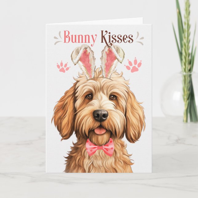 Cartes Pour Fêtes Annuelles Caramel Labradooda Chien à Bunny Oreilles pour Pâq (Devant)