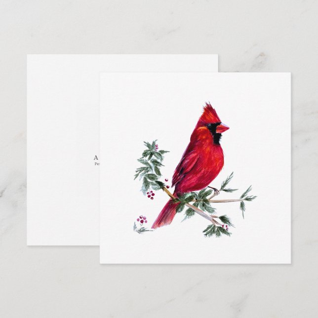 Cartes Pour Fêtes Annuelles Cardinal à l'aquarelle par Amy DeVane Art Cards (Devant / Derrière)