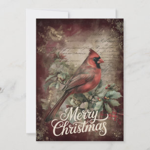 Cartes Pour Fêtes Annuelles Cardinal avec écharpe à carreaux et branche de hou