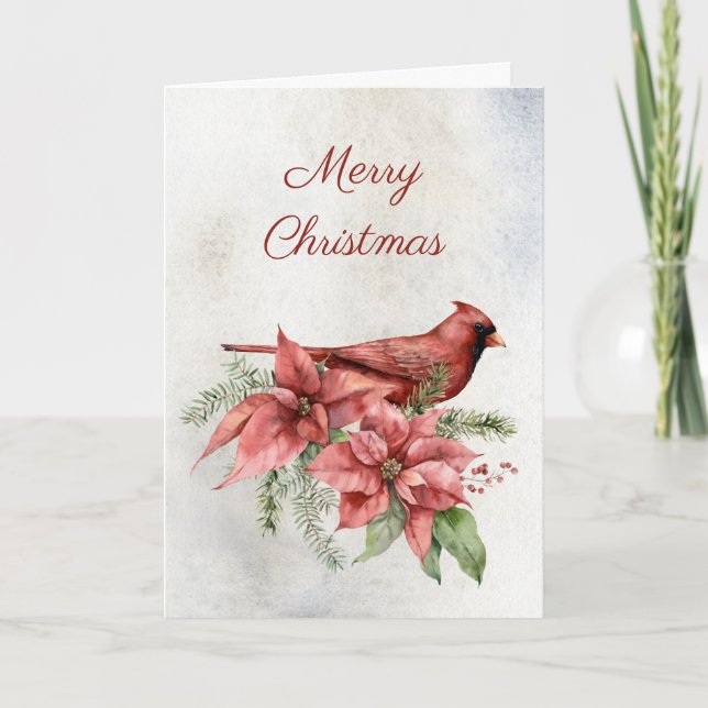 Cartes Pour Fêtes Annuelles Cardinal avec Poinsettias (Devant)